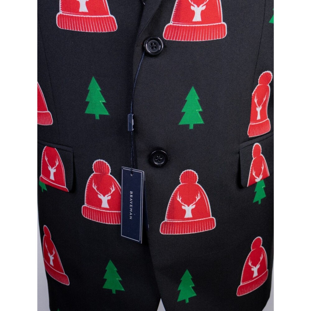BRAVEMAN Ugly Christmas Blazer Suit 2pc 42R Pants W36xUnhemmed NWT - Picture 3 of 16